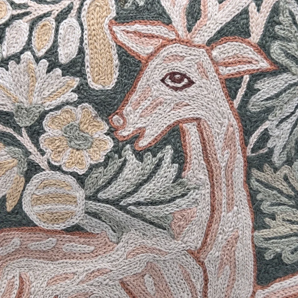 Vintage 1960s Wool Hand Embroidered Deer Pillow 16
